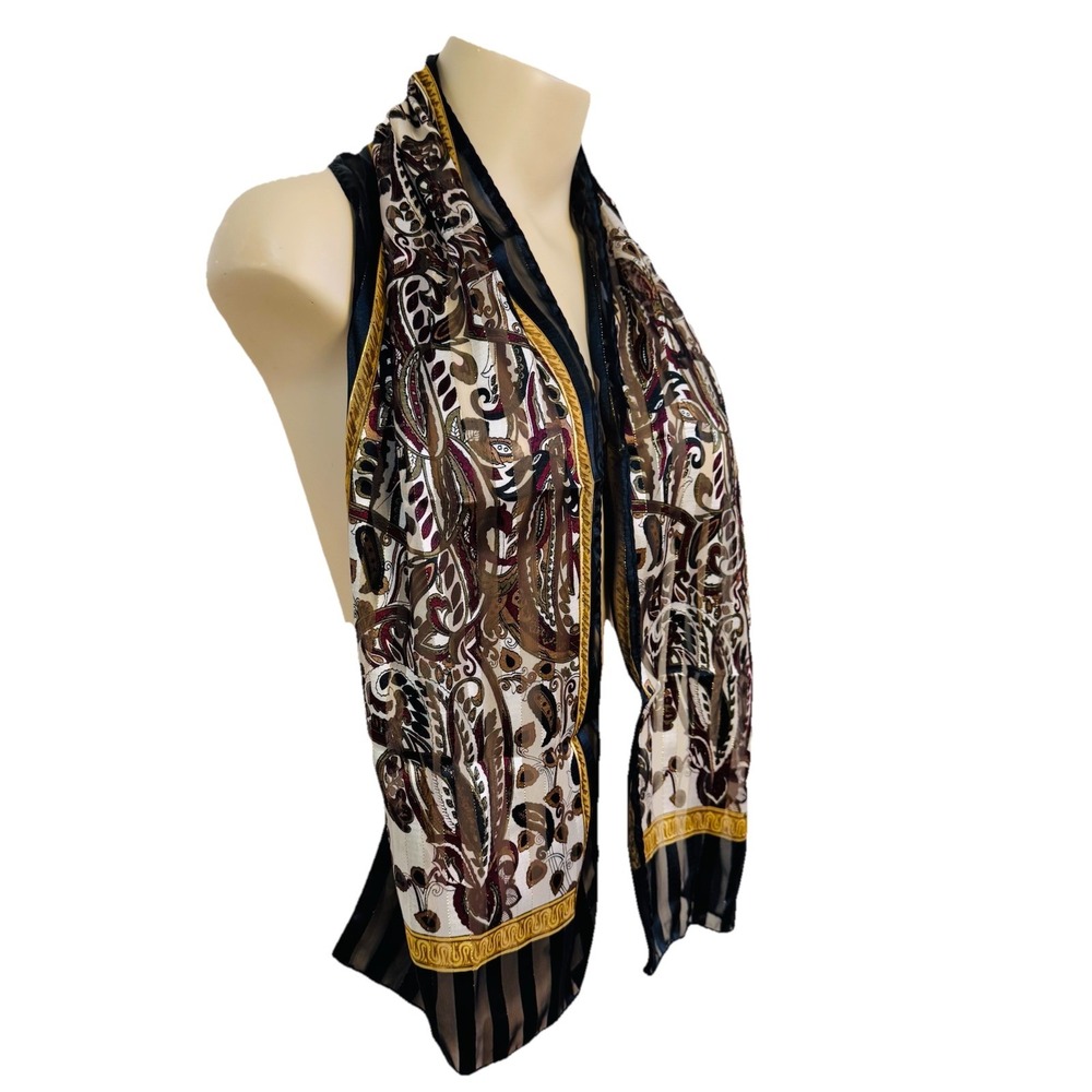 Scarf Burgundy Burnout Paisley Stripe Black Shimmerโ Purse Scarf Gold
